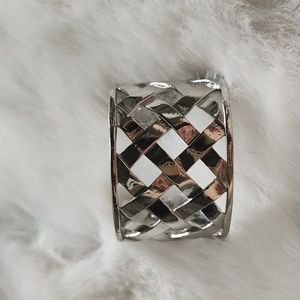 Kenneth Jay Lane Basket Weave Cuff Bracelet Sterling Silver Plate